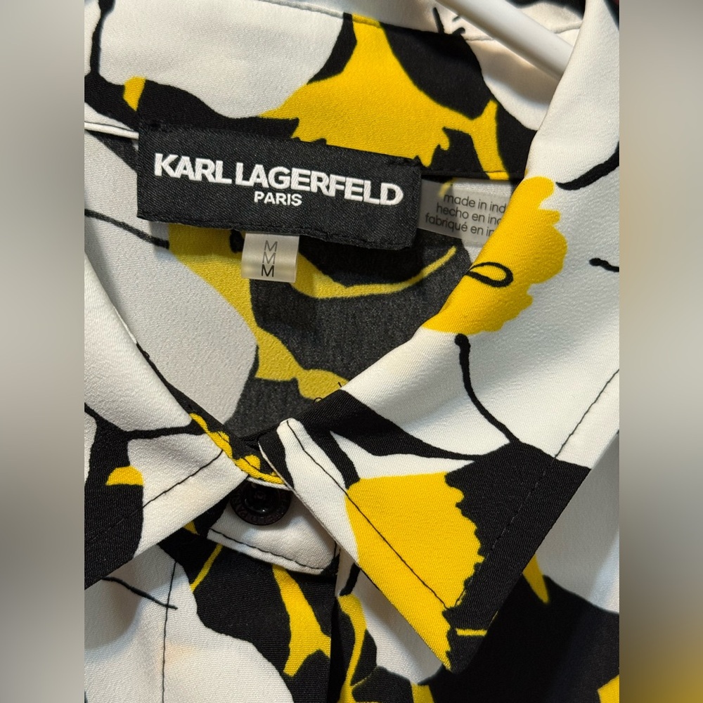 Karl Lagerfeld Black and Yellow Floral Button Down Shirt - Picture 4 of 5